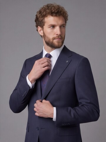Navy Blue Notch Lapel Comfort Fit Suit