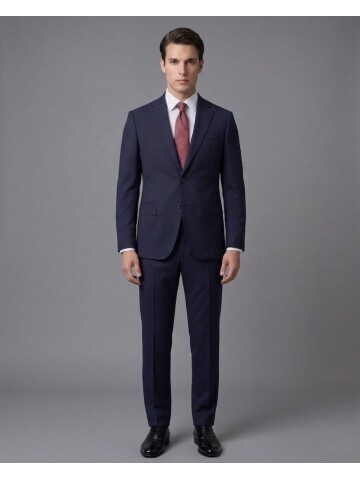 Navy Blue Notch Lapel Comfort Fit Performance Suit