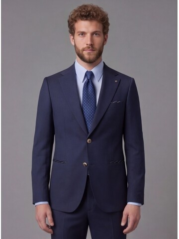 Lacivert Mono Yaka Slim Fit 2 Düğmeli Takım Elbise