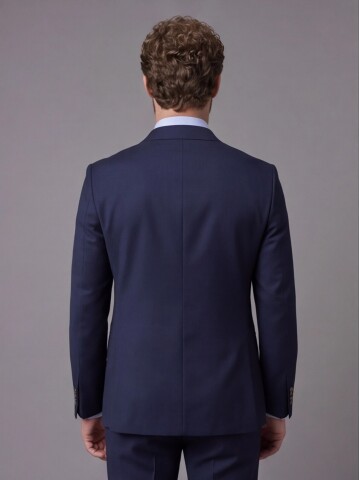 Lacivert Mono Yaka Slim Fit 2 Düğmeli Takım Elbise