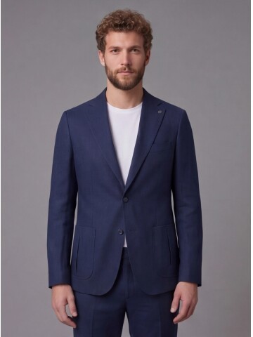 Lacivert Mono Yaka Slim Fit Torba Cep 2 Düğme Takım Elbise