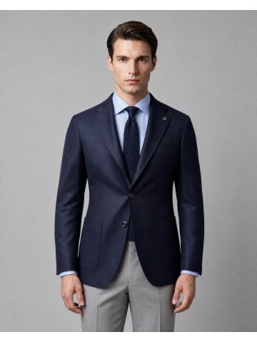 Lacivert Mono Yaka Slim Fit Torba Cep Ceket