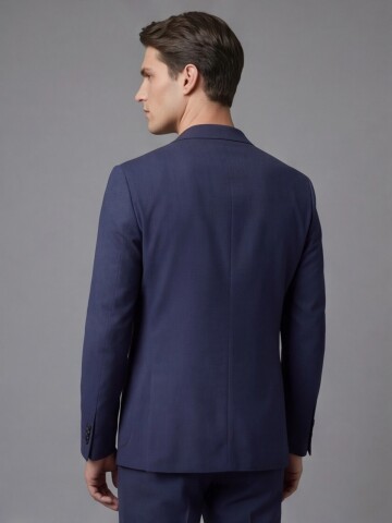 Navy Blue Notch Lapel Suit with Patch Pockets