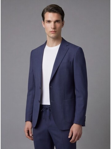 Navy Blue Notch Lapel Suit with Patch Pockets