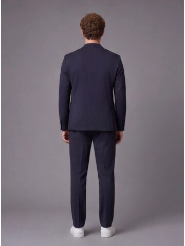 Navy Blue Mono-Neck Suit with Patch Pockets