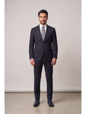 Lacivert Mono Yaka Yünlü 2 Düğme Comfort Fit Takım Elbise