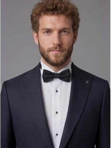 Navy Blue Peak Lapel Comfort Fit Single Button Tuxedo Jacket & White Trousers Suit Combination