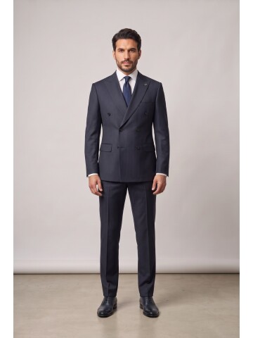 Navy Peak Lapel Pinstripe Double Breasted Suit