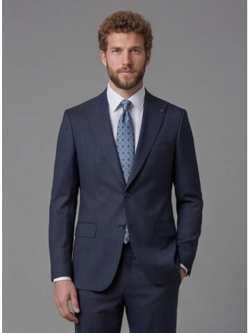 Navy Blue Peak Lapel Comfort Fit Mens Suit