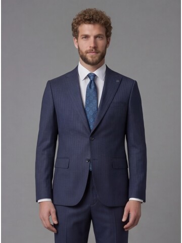 Navy Blue Peak Lapel Comfort Fit Mens Suit