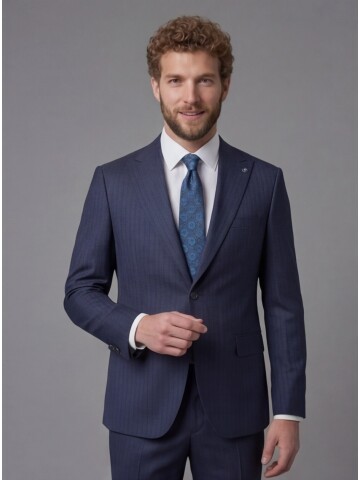 Navy Blue Peak Lapel Comfort Fit Mens Suit