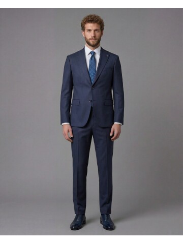 Navy Blue Peak Lapel Comfort Fit Mens Suit
