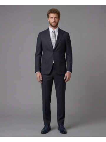 Navy Blue Peak Lapel Comfort Fit Mens Suit
