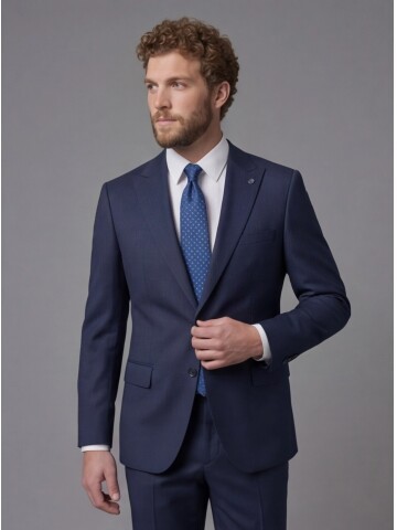 Navy Blue Peak Lapel Comfort Fit Mens Suit
