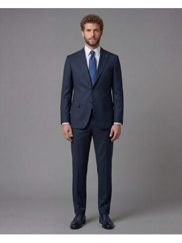 Navy Blue Peak Lapel Comfort Fit Mens Suit