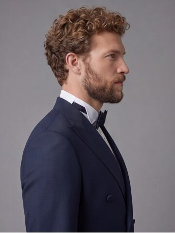 Navy Blue Peak Lapel Double-Breasted Blazer & Beige Trousers Combination Suit