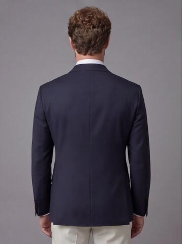 Navy Blue Peak Lapel Double-Breasted Blazer & White Trousers Combination Suit