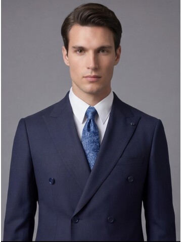 Navy Blue Peak Lapel Double-Breasted Suit