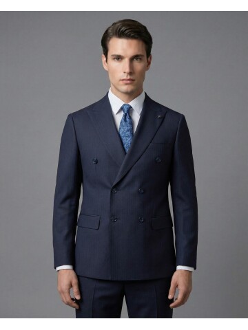 Navy Blue Peak Lapel Double-Breasted Suit