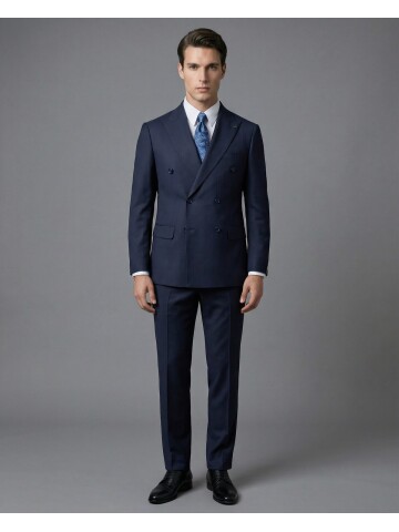Navy Blue Peak Lapel Double-Breasted Suit