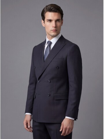 Mens Navy Blue Double-Breasted Suit