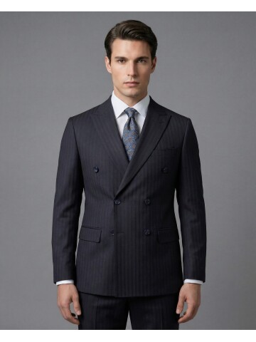 Mens Navy Blue Double-Breasted Suit