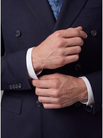 Navy Blue Peak Lapel Double Breasted Suit