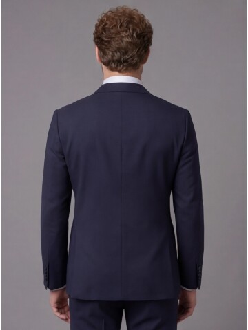 Lacivert Sivri Yaka Slim Fit 2 Düğme Torba Cep Takım Elbise