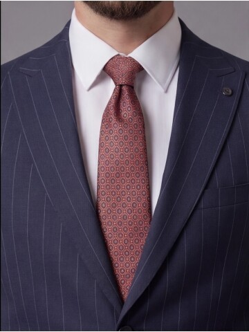 Lacivert Sivri Yaka Slim Fit Çizgili Takım Elbise