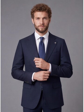 Navy Blue Slim Fit Notch Lapel 2-Button Suit