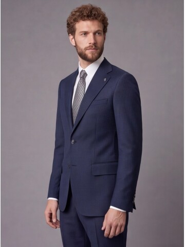 Navy Blue Slim Fit Mono Collar 2-Button Suit