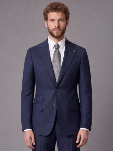 Navy Blue Slim Fit Mono Collar 2-Button Suit