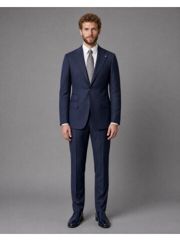 Navy Blue Slim Fit Mono Collar 2-Button Suit