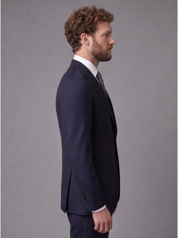 Navy Blue Slim Fit Mono Collar 2-Button Suit