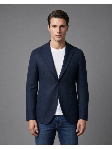 Navy Blue Slim Fit Single Breasted Patch Pocket Blazer