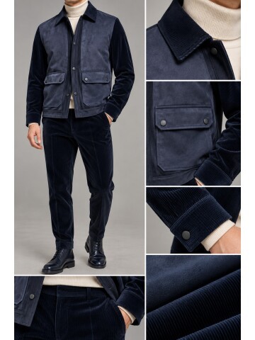 Navy Suede-Look Men’s Casual Set