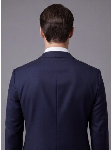 Lacivert Yünlü Mono Yaka Comfort Fit Takım Elbise