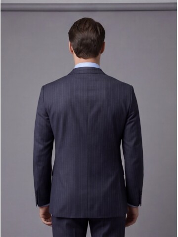 Lacivert Yünlü Mono Yaka Regular Fit 2 Düğme Takım Elbise