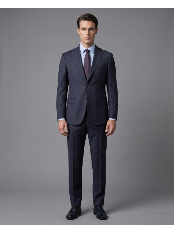 Lacivert Yünlü Mono Yaka Regular Fit 2 Düğme Takım Elbise