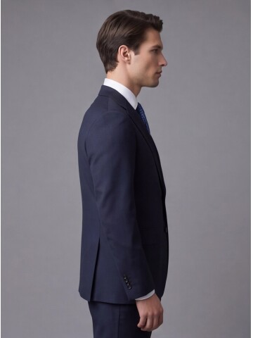 Lacivert Yünlü Mono Yaka Regular Fit Takım Elbise