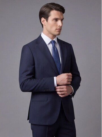 Lacivert Yünlü Mono Yaka Regular Fit Takım Elbise