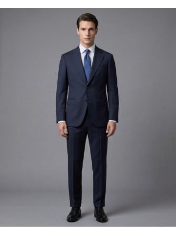 Lacivert Yünlü Mono Yaka Regular Fit Takım Elbise