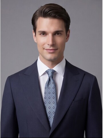 Lacivert Yünlü Sivri Yaka Comfort Fit Takım Elbise