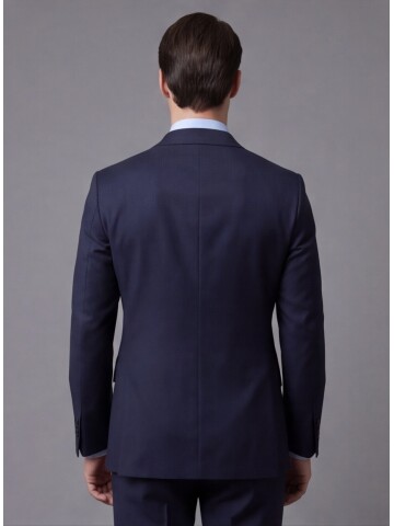 Lacivert Yünlü Sivri Yaka Kruvaze Comfort Fit Takım Elbise