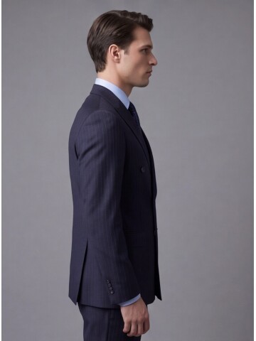 Lacivert Yünlü Sivri Yaka Kruvaze Regular Fit 6 Düğme Takım Elbise