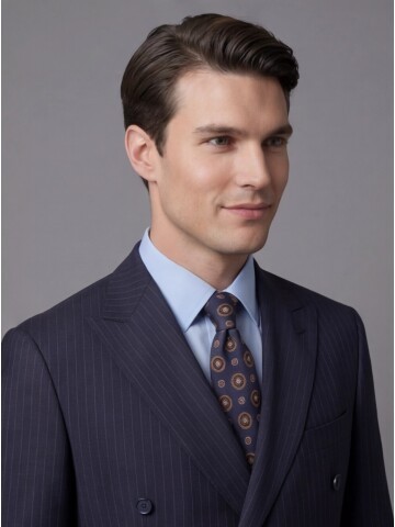 Lacivert Yünlü Sivri Yaka Kruvaze Regular Fit 6 Düğme Takım Elbise