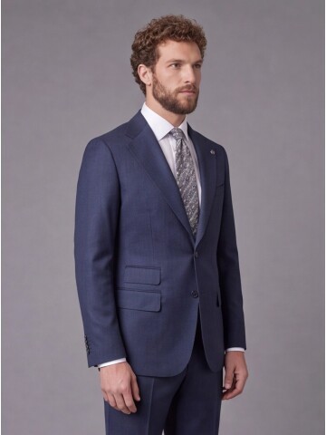 Blue Striped Slim Fit Mono Collar 2-Button Suit