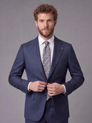 Blue Striped Slim Fit Mono Collar 2-Button Suit