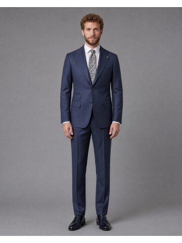 Blue Striped Slim Fit Mono Collar 2-Button Suit