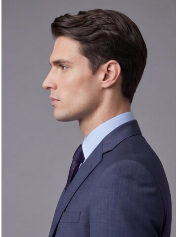 Mavi Çizgili Yünlü Mono Yaka Regular Fit 2 Düğme Takım Elbise